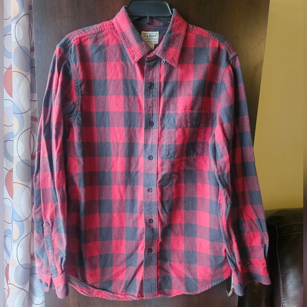 L.L. Bean Red and Black Plaid Men's Shirt